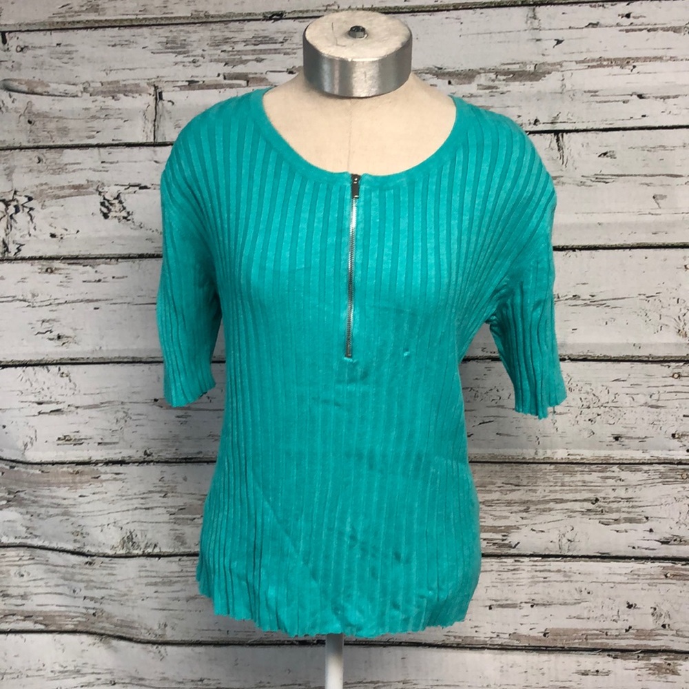 New York & Co Short Sleeve Half Zip Ribbed Sweater Size XL